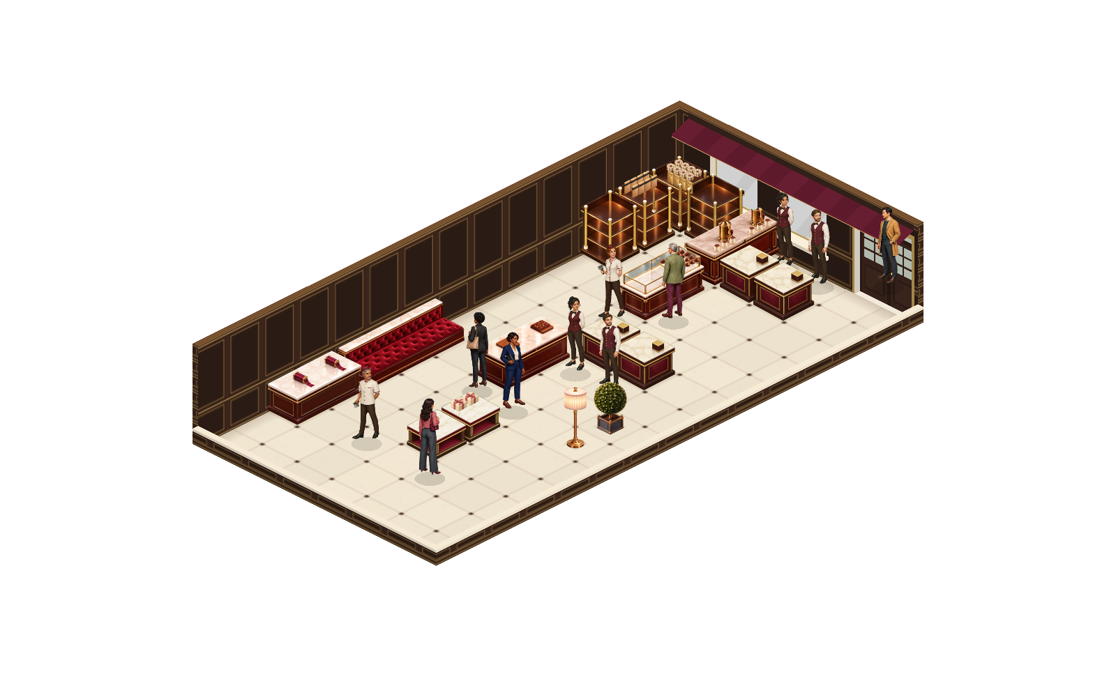 The Chocolate House in-game shop scene, surroundings hidden